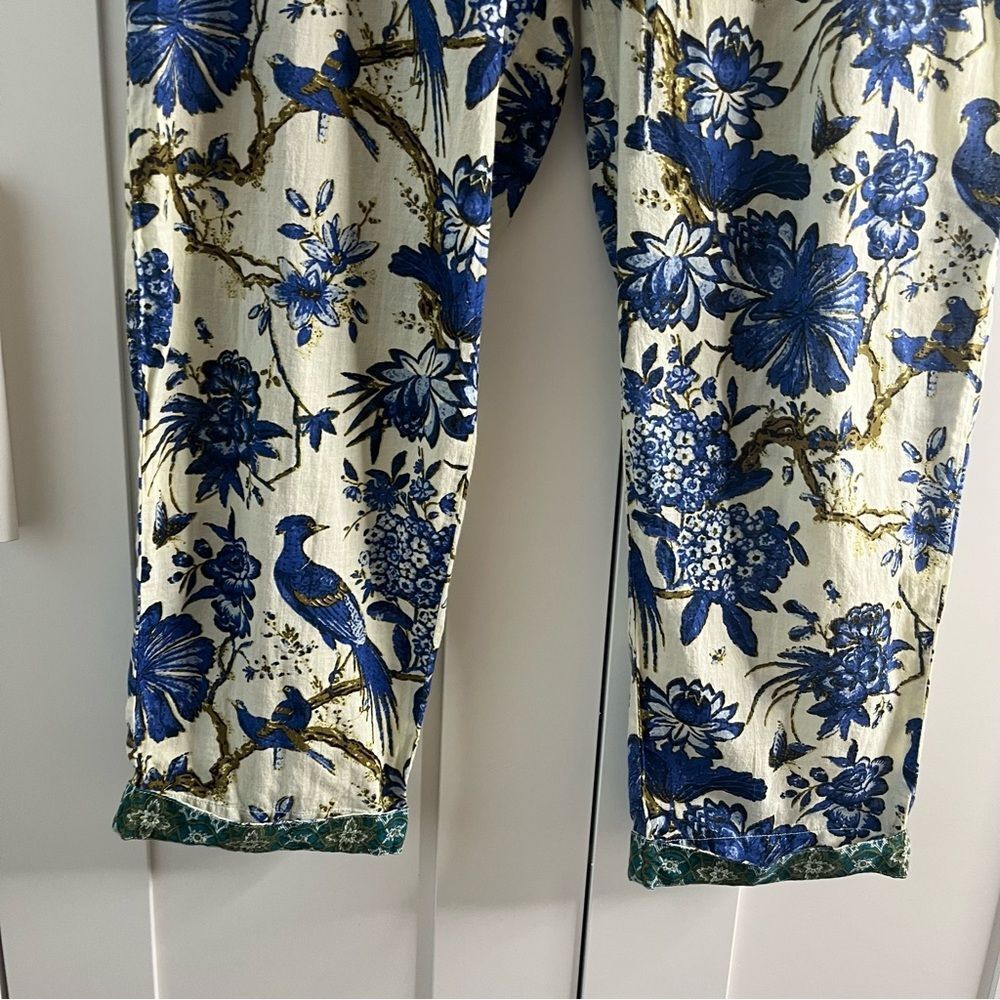 Sundance Cropped Leia Pants Floral Blue Relaxed Lounge Bohemian Peacock size SP - Picture 4 of 12